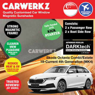 Dr Shadez DARKtech Skoda Octavia Combi / Estate 2019-Current 4th Generation (MK4) Czech Republic Customised Window Magnetic Sunshades 6 pieces (Driver + Passenger + Boot Side) - CarWerkz.com