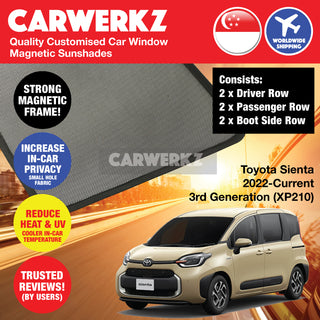 Customised Window Magnetic Sunshades for Toyota Sienta 2022-Current 3rd Generation (XP210) Japan Hybrid MPV