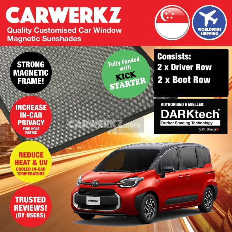DARKtech Toyota Sienta 2022-Current 3rd Generation (XP210) Japan Mini MPV Customised Car Window Magnetic Sunshades 4 Pieces (Driver + Boot Side)