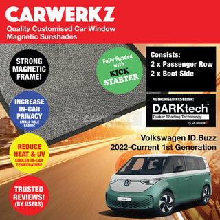 Dr Shadez DARKtech Volkswagen ID Buzz 2022-Current 1st Generation Germany Electric Minivan Customised Car Window Magnetic Sunshades - CarWerkz.com