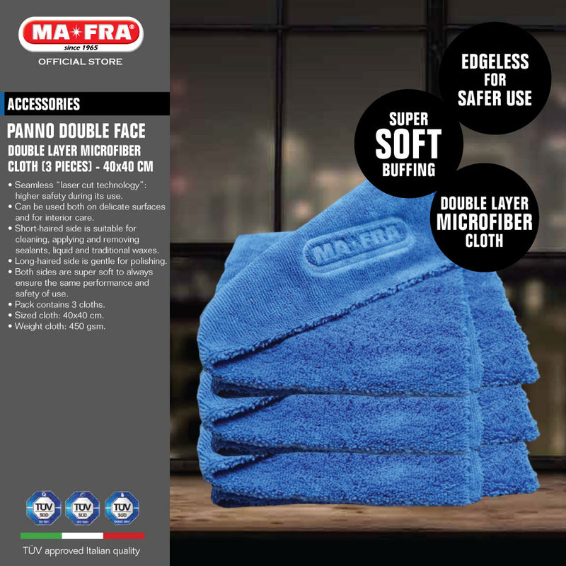 Mafra Panno Double-Face Microfiber Cloth 40cmx40cm (3pcs set) Rimless and seamless ,Perfect for Polishing - Carwerkz