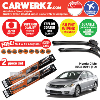 Autobacs Seven Japan Teflon Coated Flex Aerodynamic Wiper Blade with 10 Adaptors for Honda Civic FD 2006-2011 (27"+23") - CarWerkz.com