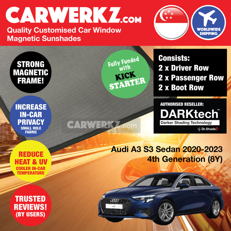 DARKtech Audi A3 S3 Sedan 2020-2023 4th Generation (8Y) Customised Germany Car Window Magnetic Sunshades