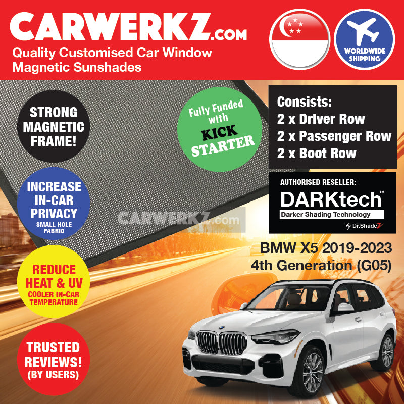 DARKtech BMW X5 2019-2023 4th Generation (G05) Germany SUV Customised Magnetic Sunshades 6 Pieces (Driver + Passenger + Boot Side)