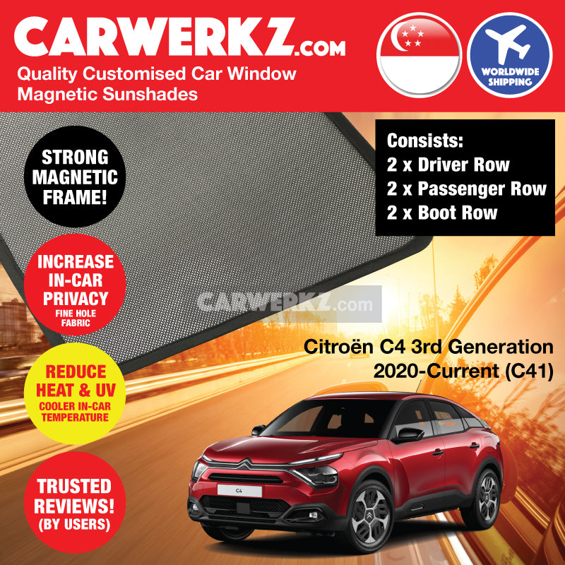 Citroen C4(C41) 2020-2023 3rd Generation France Compact Customised Car Window Magnetic Sunshades 6 Pieces