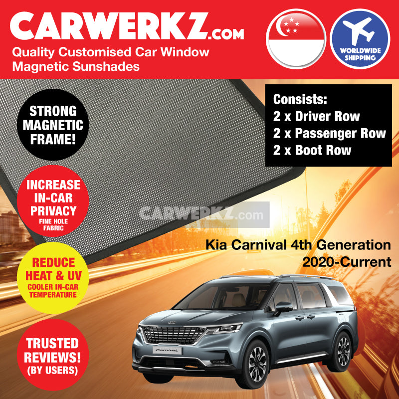 Kia Carnival 2020-Current 4th Generation (KA4) Korea MPV Customised Car Window Magnetic Sunshades 6 Pieces