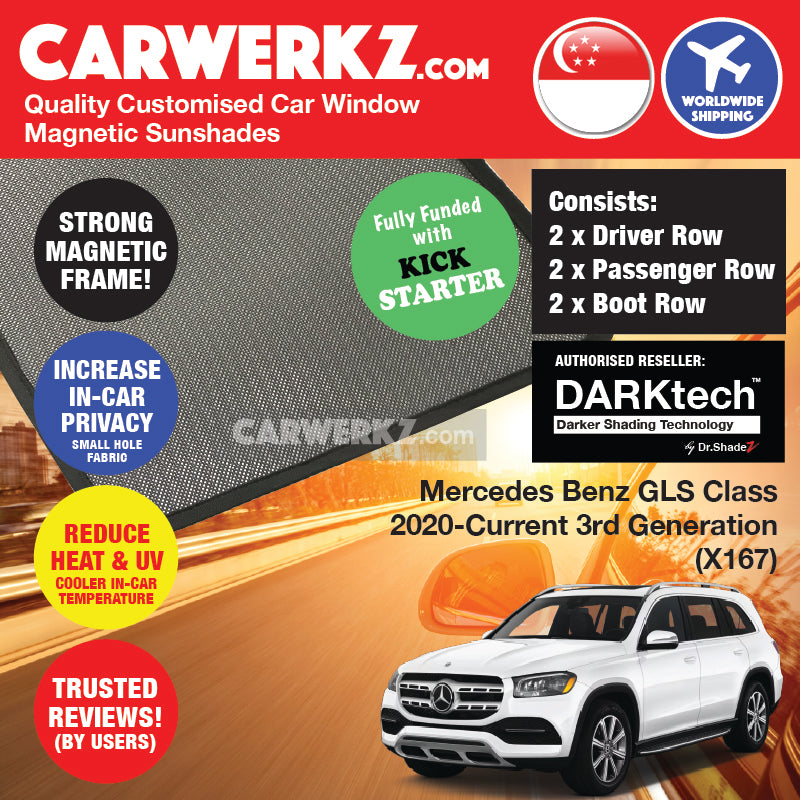 DARKtech Mercedes Benz GLS Class 2020-Current 3rd Generation (X167) Germany Compact Luxury SUV Customised Car Window Magnetic Sunshades