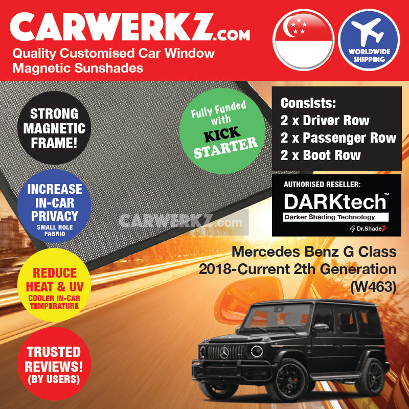 DARKtech Mercedes Benz G Class 2018-Current 2th Generation (W463) Germany Compact Luxury SUV Customised Car Window Magnetic Sunshades 6 Pieces (Driver + Passenger + Boot Side)