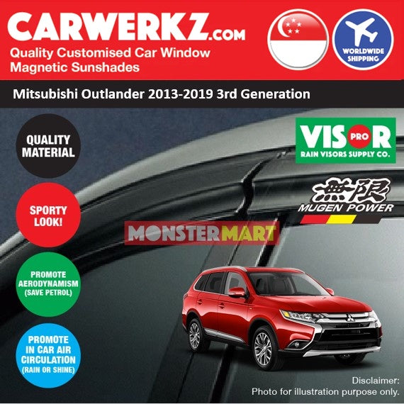 VISOR PRO Mitsubishi Outlander 2012-2020 3rd Generation Mugen Style Door Visors Rain Visors Rain Deflector Rain Guard - CarWerkz.com