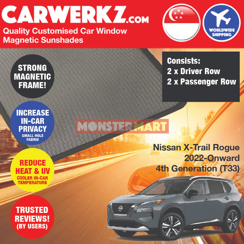 Nissan X-Trail Rogue 2021-Current 4th Generation (T33) Japan Compact Crossover SUV Customised Car Window Magnetic Sunshades 4 Pieces