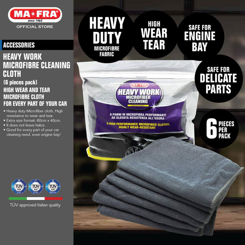 Mafra Heavy Work Microfibre Cleaning Cloth 6 piece pack (High wear and tear heavy duty microfibre cloth for car interior exterior engine bay cleaning) - carwerkz singapore sg