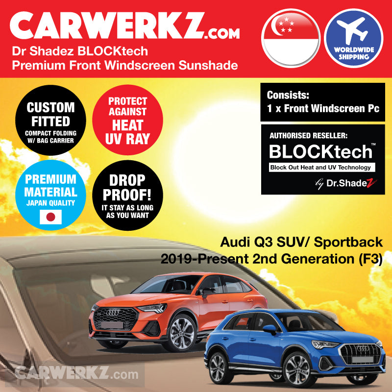 BLOCKtech Premium Front Windscreen Foldable Sunshade for Audi Q3 SUV Sportback 2019-Current 2nd Generation (F3)