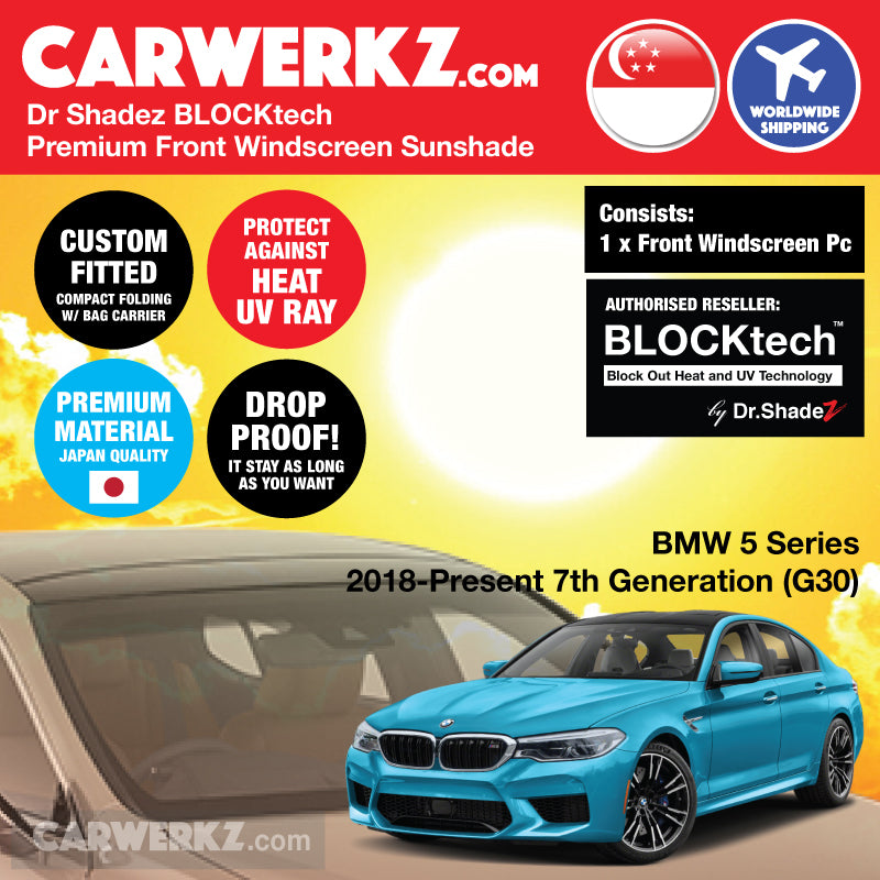 BLOCKtech Premium Front Windscreen Foldable Sunshade for BMW 5 Series G30 Sedan 2018 2019 2020 2021 7th Generation