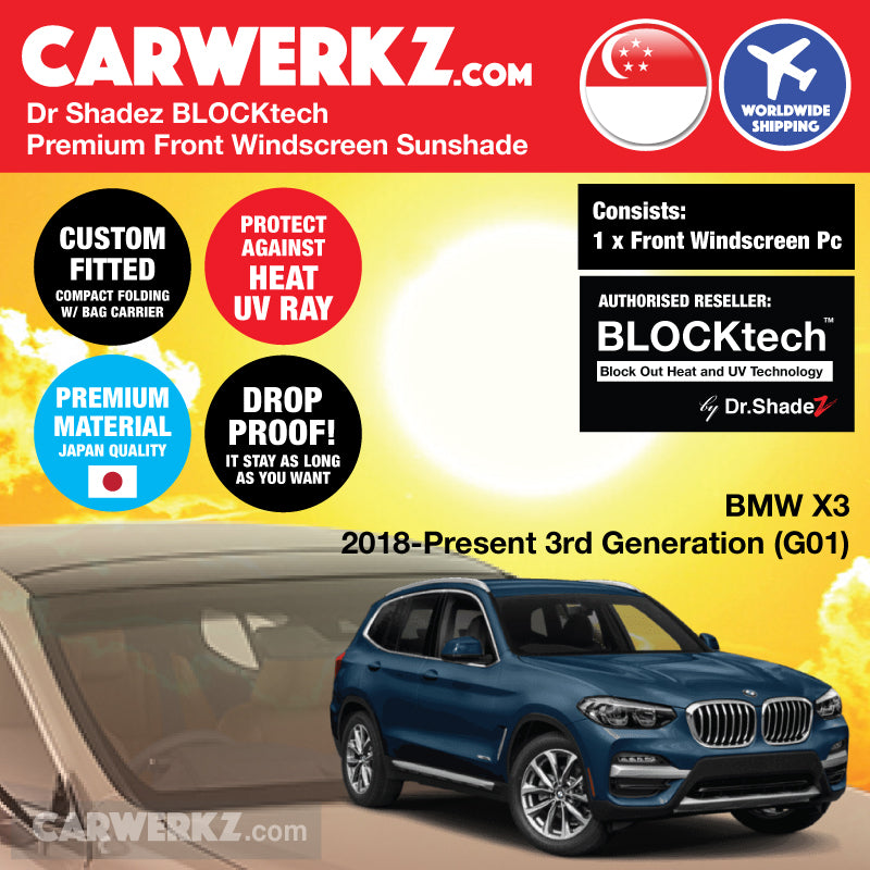 BLOCKtech Premium Front Windscreen Foldable Sunshade for BMW X3 2018-Current 3rd Generation (G01) - carwerkz de jp au sg my in