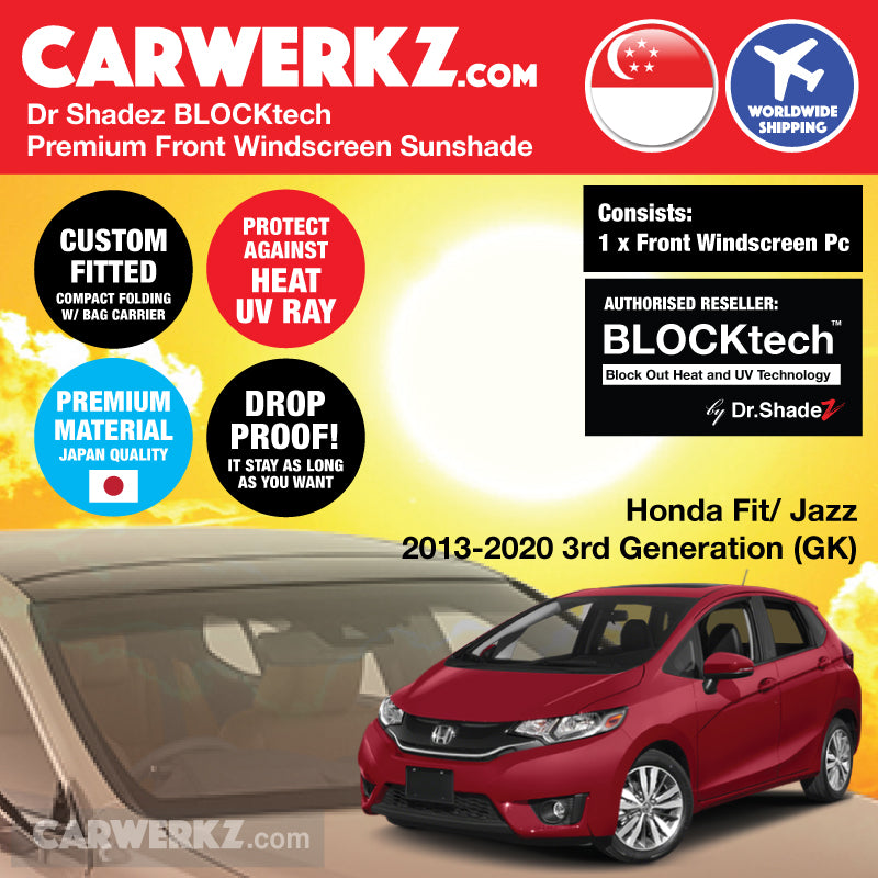 BLOCKtech Premium Front Windscreen Foldable Sunshade for Honda Fit Jazz 2013-2020 3rd Generation (GK) - carwerkz japan singapore malaysia australia