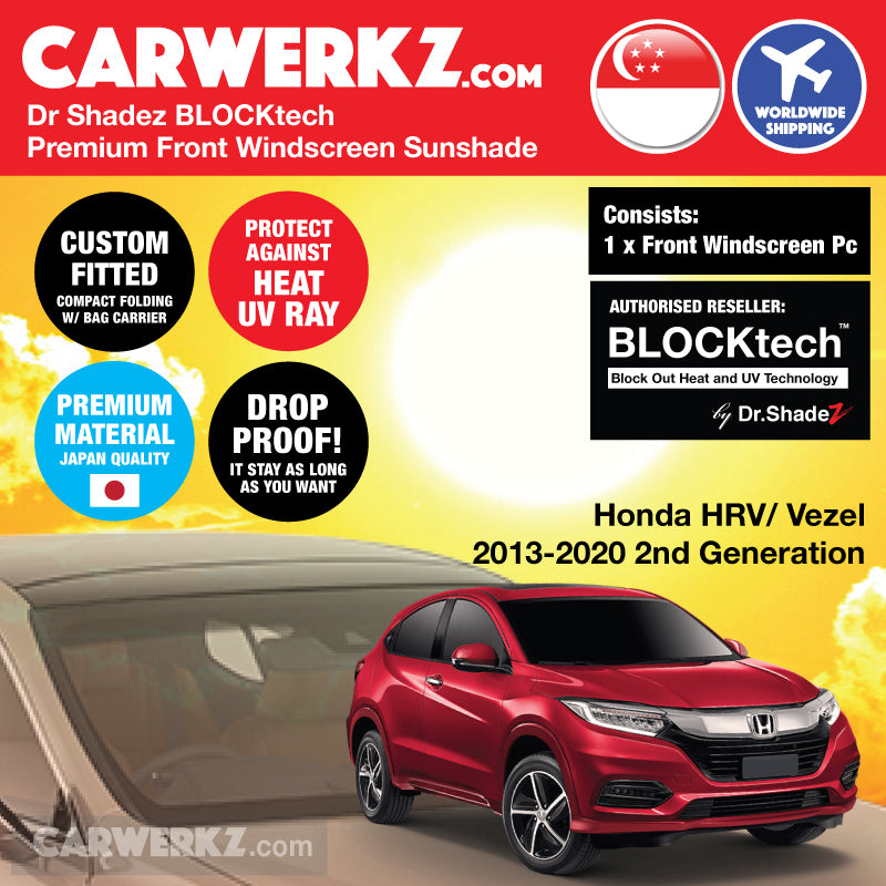BLOCKtech Premium Front Windscreen Foldable Sunshade for Honda Vezel HRV Petrol Hybrid 2013-2020 2nd Generation - japan singapore