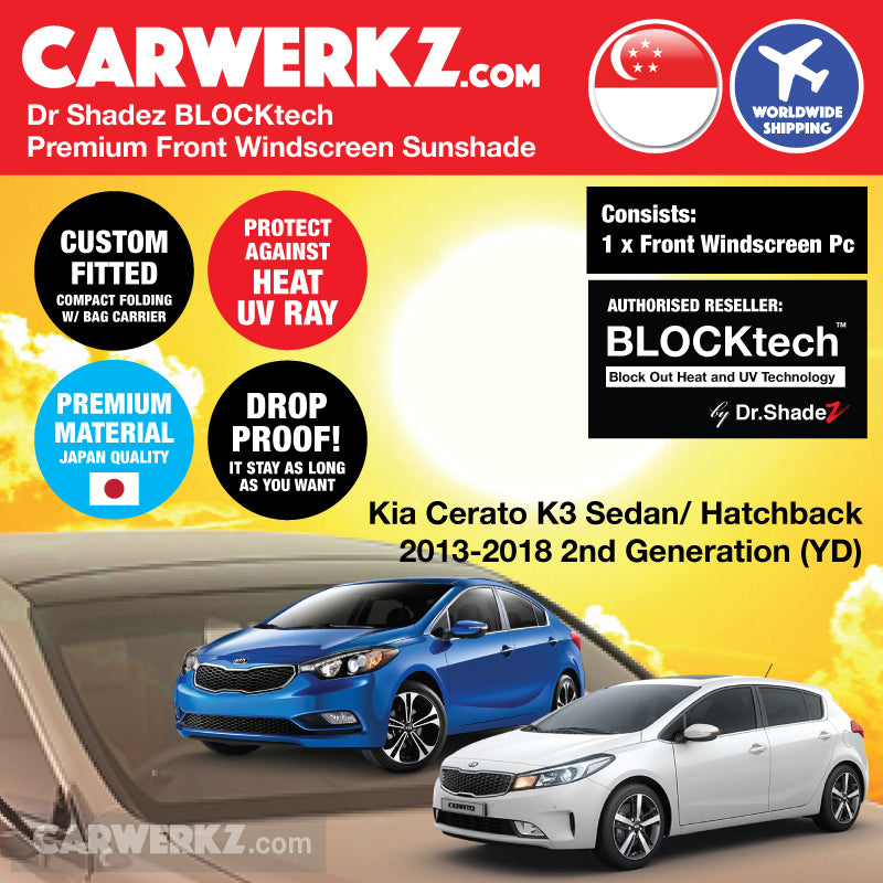 Dr Shadez BLOCKtech Premium Front Windscreen Foldable Sunshade for Kia Cerato K3 Sedan Hatchback 2013-2018 2nd Generation (YD) - carwerkz sg in au kr cn