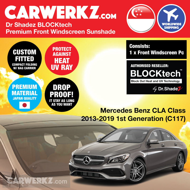 Dr Shadez BLOCKtech Premium Front Windscreen Foldable Sunshade for Mercedes Benz CLA Class 2013-2019 1st Generation (C117) - carwerkz singapore australia germany