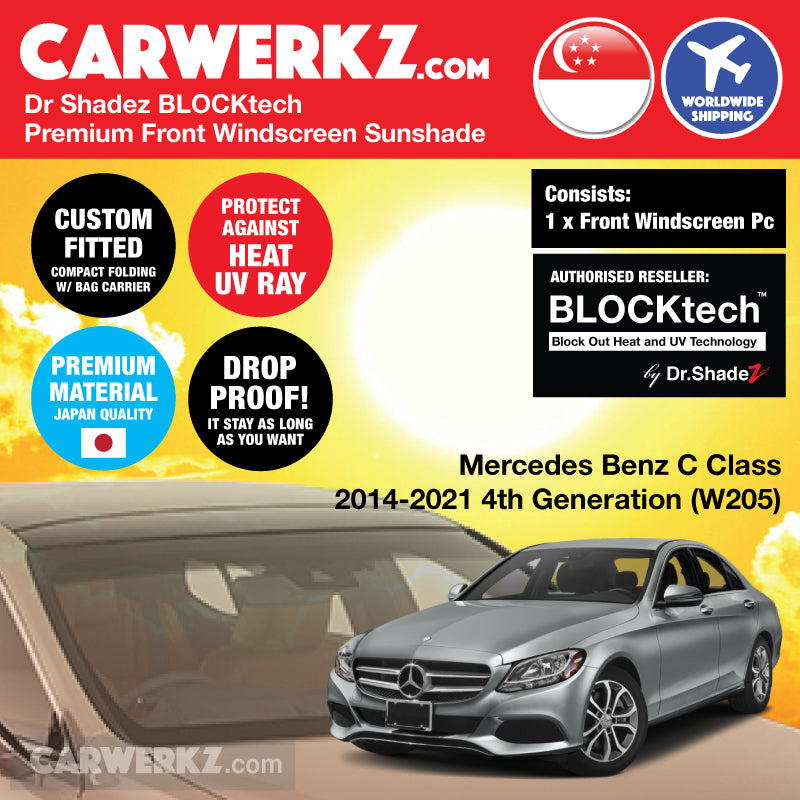 Dr Shadez BLOCKtech Premium Front Windscreen Foldable Sunshade for Mercedes Benz C Class 2014-2021 4th Generation (W205) - carwerkz singapore germany japan australia