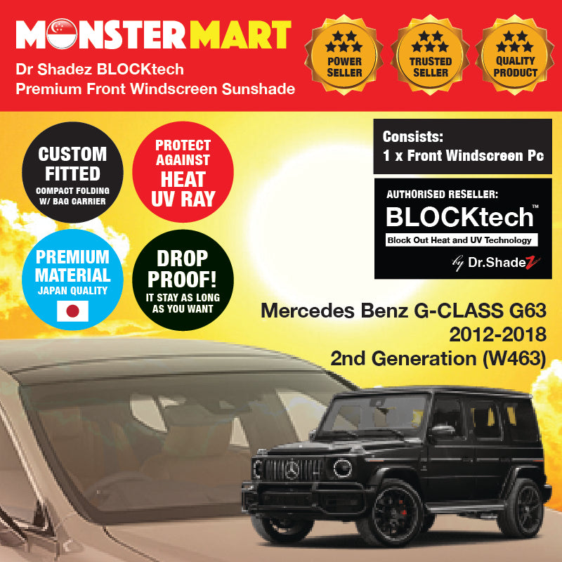 BLOCKtech Premium Front Windscreen Foldable Sunshade for Mercedes Benz G Class  SUV 1990-2018 1st Generation (W463)