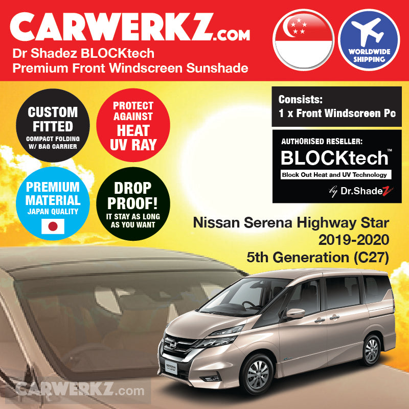 Dr Shadez BLOCKtech Premium Front Windscreen Foldable Sunshade for Nissan Serena 2019-Current 5th Generation (C27)