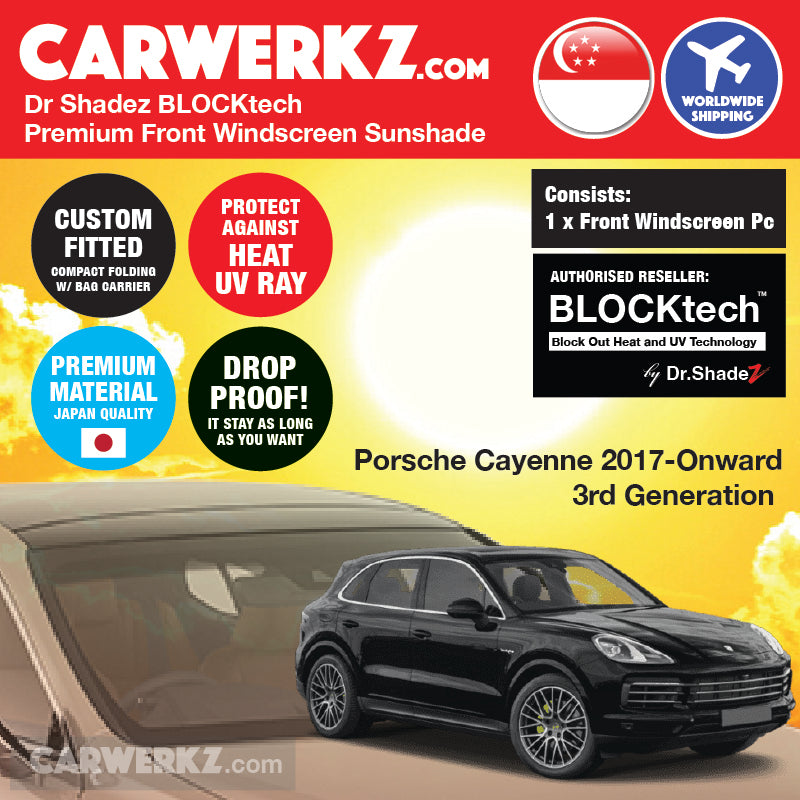 BLOCKtech Premium Front Windscreen Foldable Sunshade for Porsche Cayenne SUV 2017-2022 3rd Generation (9Y0)