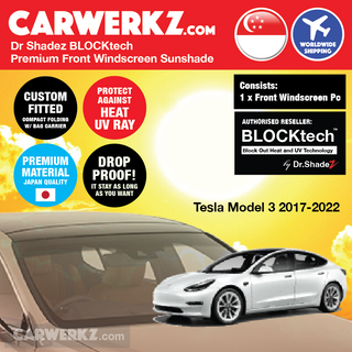 Dr Shadez BLOCKtech Premium Front Windscreen Foldable Sunshade for  Tesla 3 Sedan 2019-Current