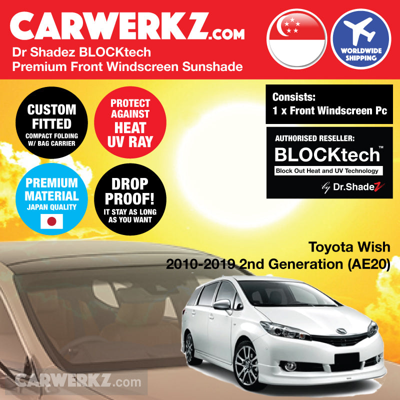 Dr Shadez BLOCKtech Premium Front Windscreen Foldable Sunshade for Toyota Wish AE20 MPV 2010-2019 2nd Generation (AE20)