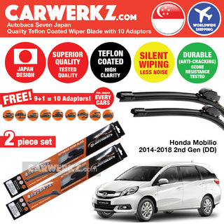 Autobacs Seven Japan Teflon Coated Flex Aerodynamic Wiper Blade with 10 Adaptors for Honda Mobilio 2014-2018 2nd Generation (DD) (22 inch + 16 inch) - CarWerkz