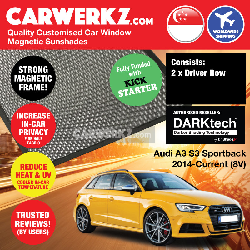 DARKtech Audi A3 S3 Sportback 2013-Current 3rd Generation (8V) Germany Hatchback Car Customised Magnetic Sunshades