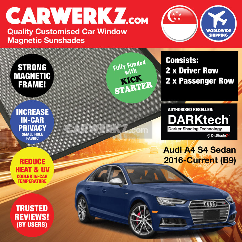 DARKtech Audi A4 S4 Sedan 2016-Current 5th Generation (B9) Germany Sedan Customised Car Window Magnetic Sunshades