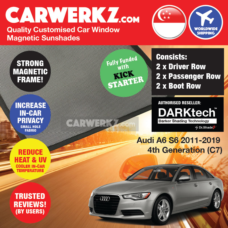 DARKtech Audi A6 2011-2018 4th Generation (C7) Germany Luxury Sedan Customised Car Window Magnetic Sunshades - carwerkz