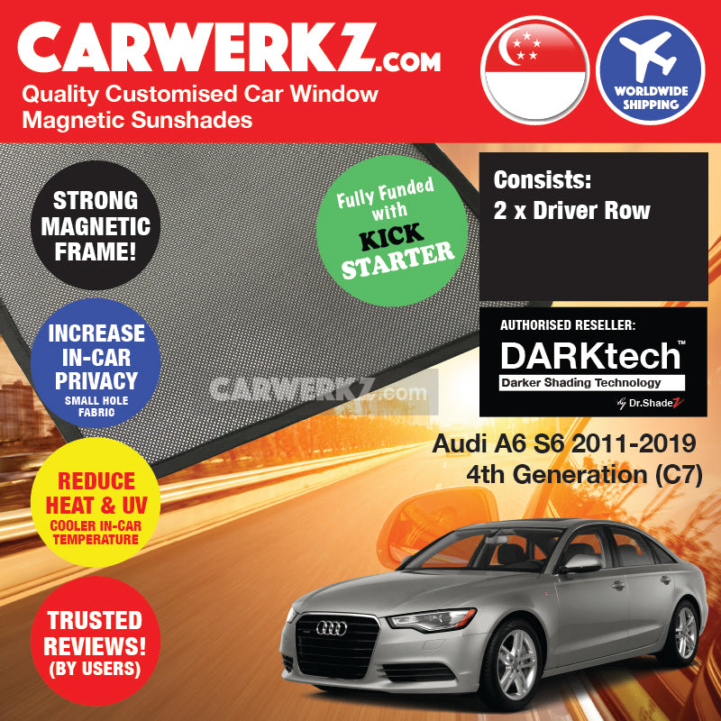 DARKtech Audi A6 2011-2018 4th Generation (C7) Germany Luxury Sedan Customised Car Window Magnetic Sunshades - carwerkz