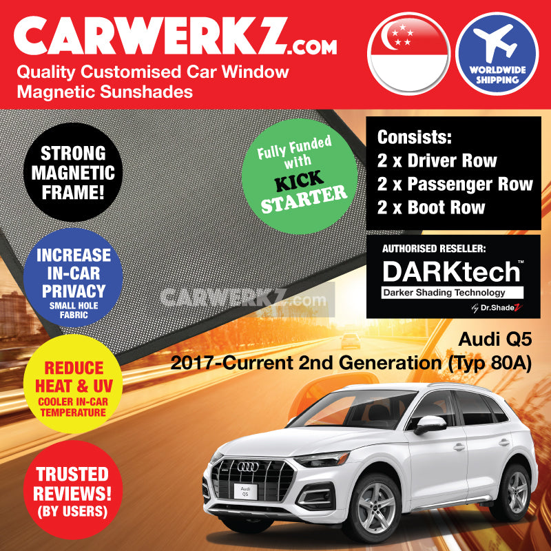 DARKtech Audi Q5 2017-Current 2nd Generation (Typ 80A) Germany SUV Customised Magnetic Sunshades - carwerkz sg