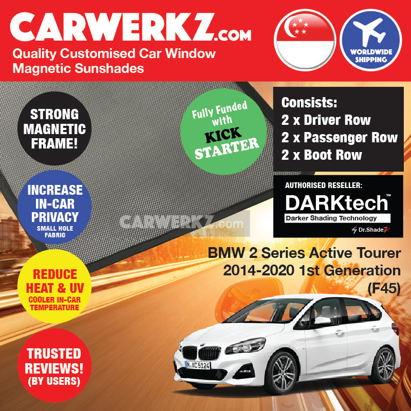 DARKtech BMW 2 Series Active Tourer 2014-2021 1st Generation (F45) Customised Germany Hatchback Car Window Magnetic Sunshades - carwerkz