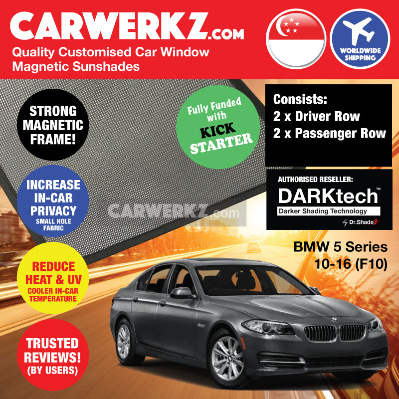 DARKtech BMW 5 series 2010-2016 6th Generation (F10) Customised Luxury Germany Sedan Car Window Magnetic Sunshades - CarWerkz
