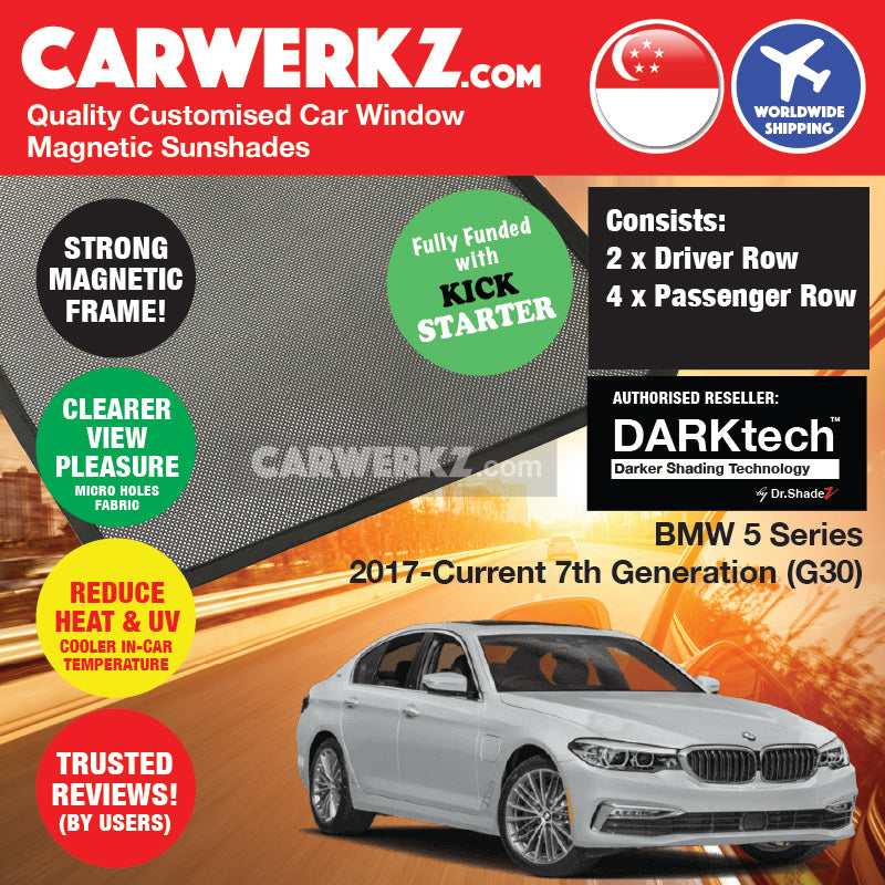 DARKtech BMW 5 Series 2017-Current 7th Generation (G30) Customised Luxury Germany Sedan Car Window Magnetic Sunshades - carwerkz
