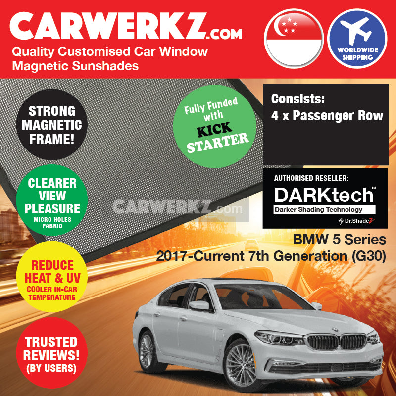 DARKtech BMW 5 Series 2017-Current 7th Generation (G30) Customised Luxury Germany Sedan Car Window Magnetic Sunshades - carwerkz