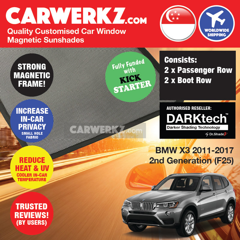DARKtech BMW X3 Series 2010-2017 2nd Generation (F25) Customised Germany SUV Car Window Magnetic Sunshades - carwerkz