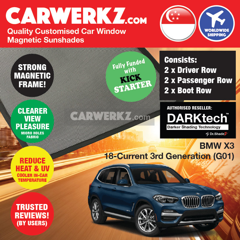 DARKtech BMW X3 2018-Current 3rd Generation (G01) Germany SUV Customised Magnetic Sunshades - carwerkz