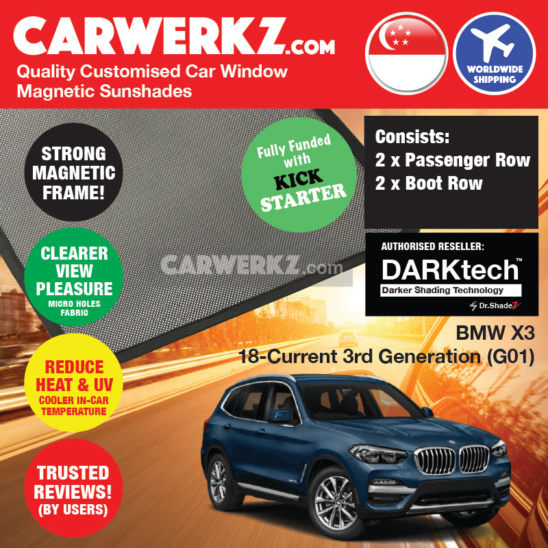 DARKtech BMW X3 2018-Current 3rd Generation (G01) Germany SUV Customised Magnetic Sunshades - carwerkz