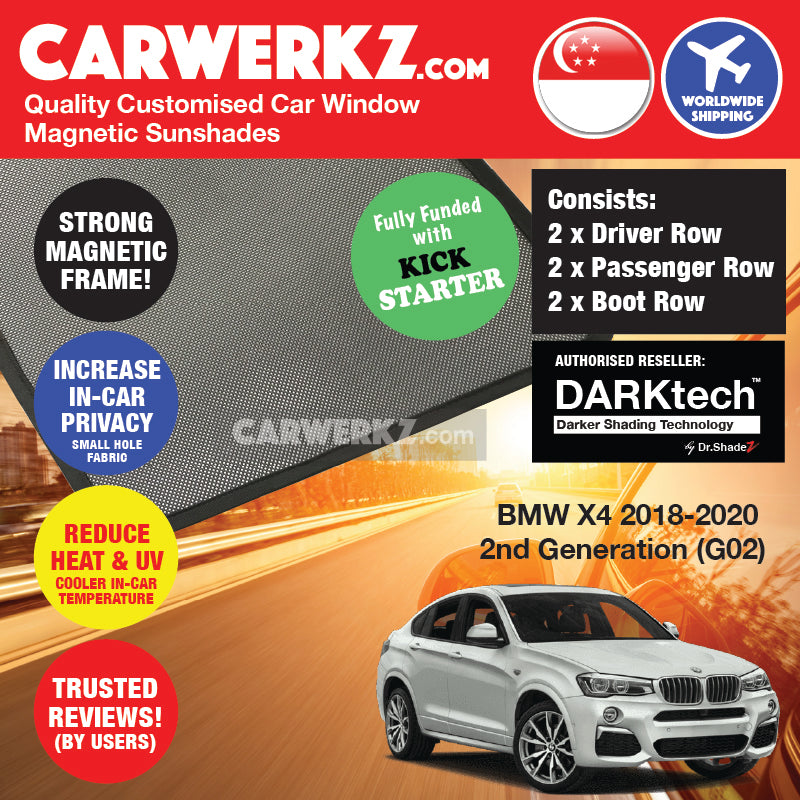 DARKtech BMW X4 2018-Current 2nd Generation (G02) Germany SUV Customised Magnetic Sunshades - carwerkz
