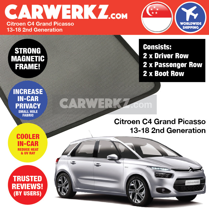 Citroen C4 Grand Picasso II Spacetourer 2013-2020 2nd Generation France Compact MPV Customised Car Window Magnetic Sunshades - CarWerkz