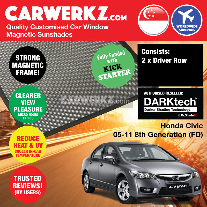DARKtech Honda Civic 2005-2011 8th Generation (FD) Japan Car Customised Magnetic Sunshades - carwerkz japan australia singapore