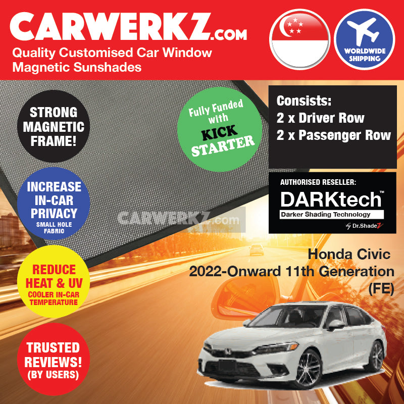 DARKtech Honda Civic 2021-Current 11th Generation (FE) Japan Sedan Customised Car Window Magnetic Sunshades - carwerkz sg