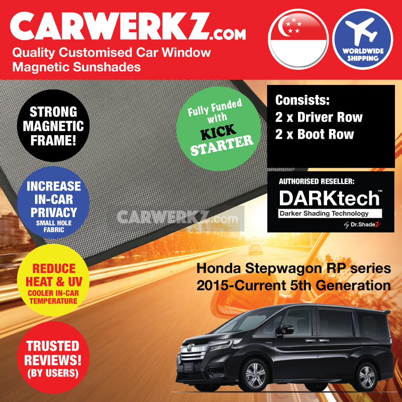 DARKtech Honda Stepwagon Spada 2015-2022 5th Generation (RP1-5) Customised MPV Car Window Magnetic Sunshades - carwerkz singapore