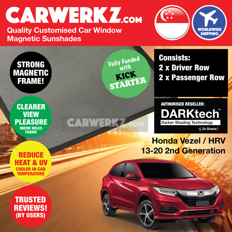 DARKtech Honda Vezel HRV Petrol Hybrid 2013-2020 2nd Generation Japan Subcompact Crossover Customised Car Window Magnetic Sunshades - CarWerkz