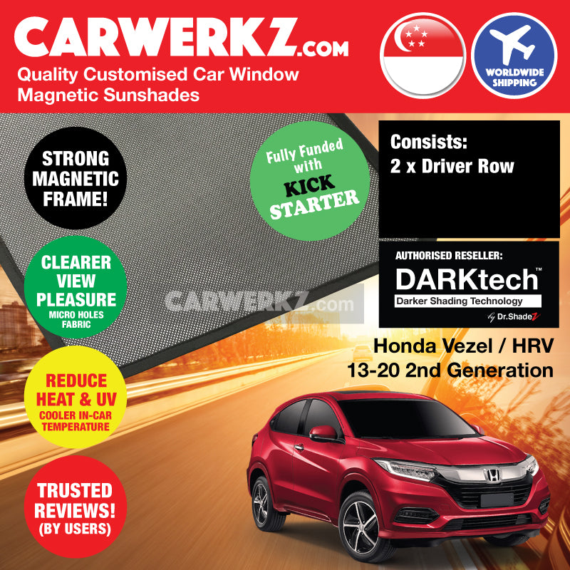 DARKtech Honda Vezel HRV Petrol Hybrid 2013-2020 2nd Generation Japan Subcompact Crossover Customised Car Window Magnetic Sunshades - CarWerkz