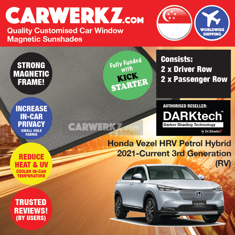DARKtech Honda Vezel HRV Petrol Hybrid 2020-Current 3rd Generation Japan Subcompact Crossover Customised Car Window Magnetic Sunshades - carwerkz sg singapore