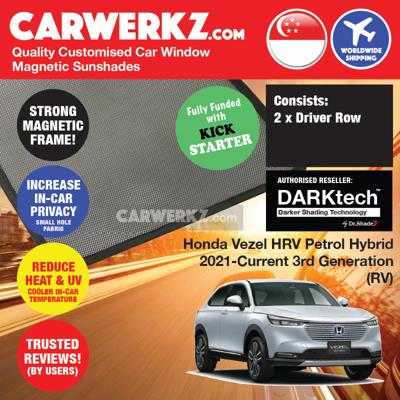 DARKtech Honda Vezel HRV Petrol Hybrid 2020-Current 3rd Generation Japan Subcompact Crossover Customised Car Window Magnetic Sunshades - carwerkz sg singapore